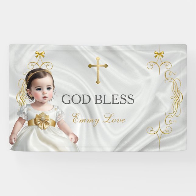 Banderoles Baby Girl Baptism Christening Gold Cross (Horizontal)