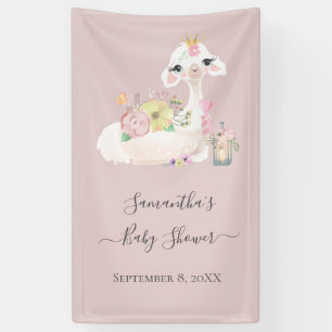 Banderoles Baby Llama Baby shower aux fleurs blanches et rose