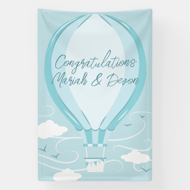 Banderoles Baby shower à ballon à air chaud bleu (Verticale)