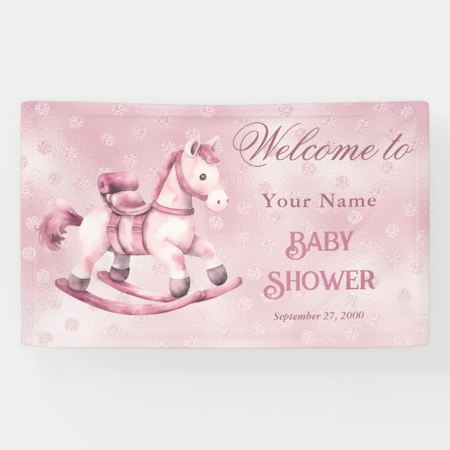 Banderoles Baby shower à Cheval Rose Bienvenue (Horizontal)