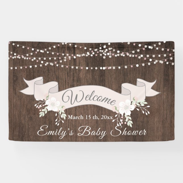 Banderoles Baby shower à ruban roux en bois rustique (Horizontal)