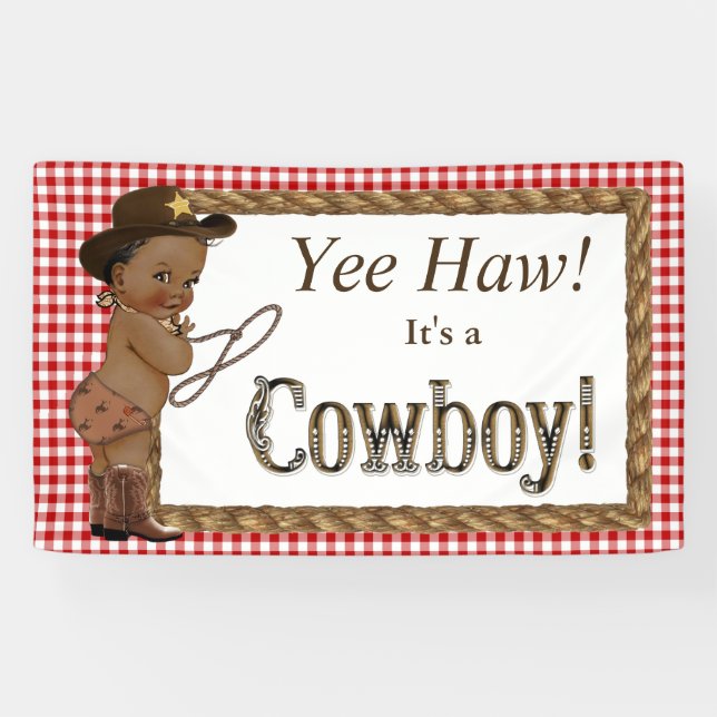 Banderoles Baby shower afro-américain de cowboy (Horizontal)