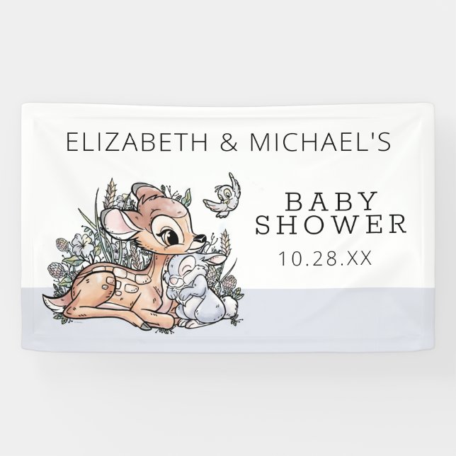 Banderoles Baby Shower aquarelle Bambi en forêt (Horizontal)