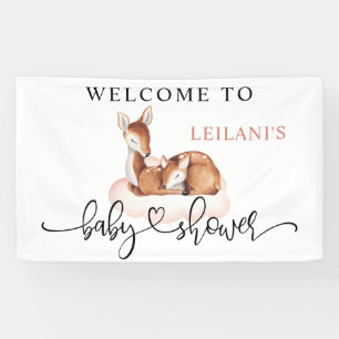 Banderoles Baby shower Aquarelle Cerf Rose Cloud Bienvenue