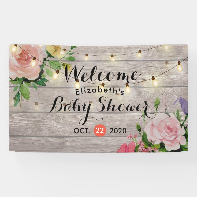 Banderoles Baby shower Aquarelle Succulent Plantes Bois blanc (Horizontal)