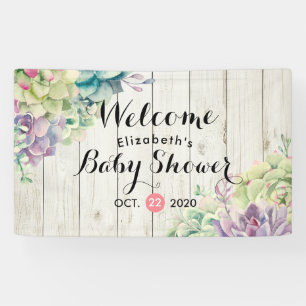 Banderoles Baby shower Aquarelle Succulent Plantes Bois blanc