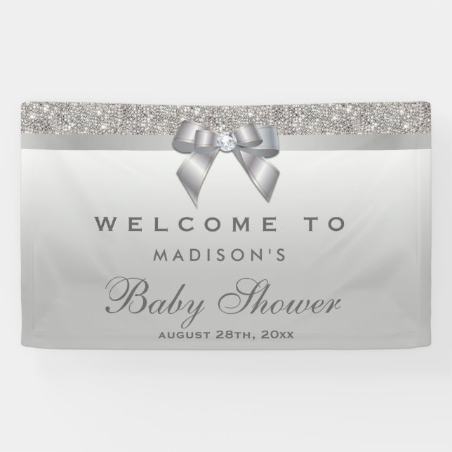 Banderoles Baby shower argenté d'arc de diamant de paillettes (Horizontal)