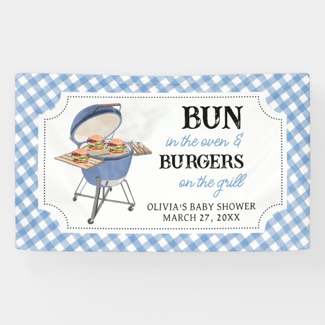 Banderoles Baby shower BBQ Burger Bleu (Horizontal)