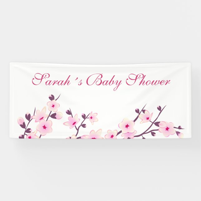 Banderoles Baby shower blanc rose cerisier (Horizontal)