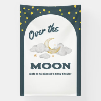Banderoles Baby shower bleu lune mur photo personnalisée