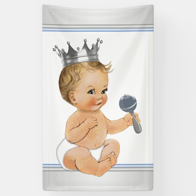 Banderoles Baby shower bleu Silver Prince (Vertical)