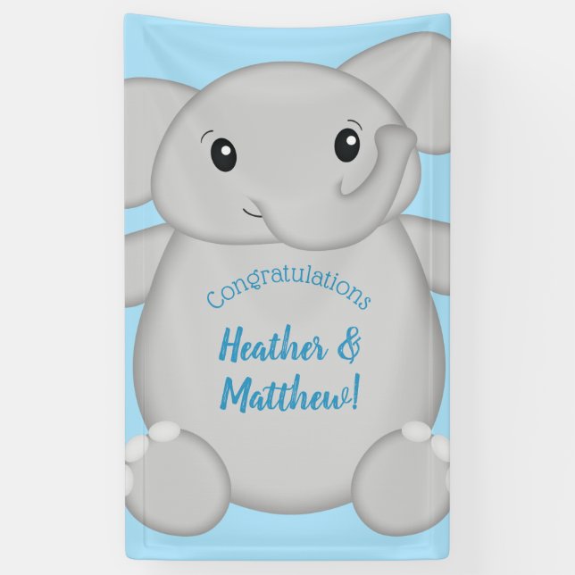 Banderoles Baby shower Blue Elephant (Vertical)