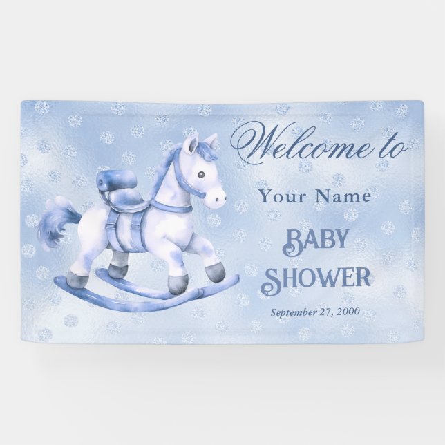Banderoles Baby shower Blue Rocking Horse Bienvenue (Horizontal)