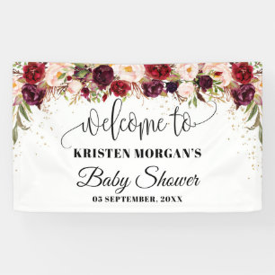 Banderoles Baby shower bohème marsala bordeaux floral or