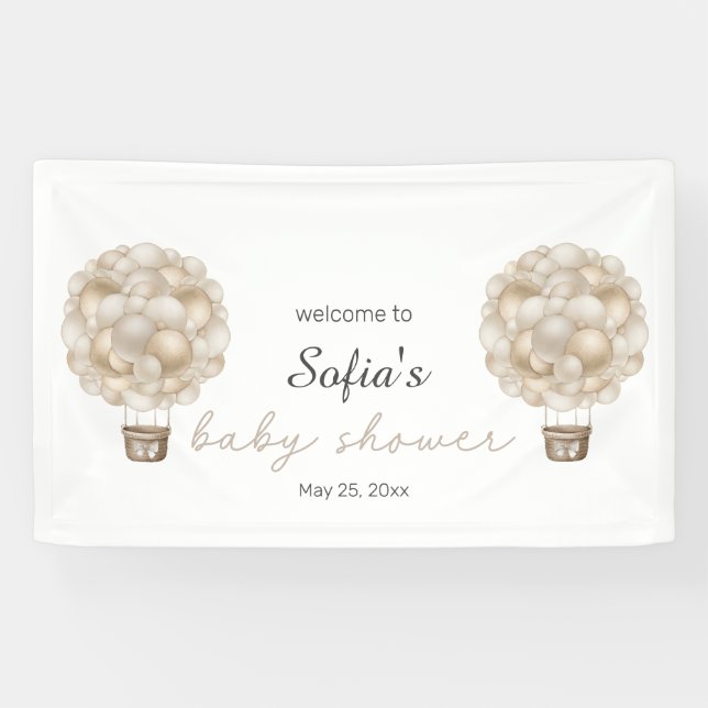 Banderoles Baby shower Boho Beige Hot Air Balloon (Horizontal)