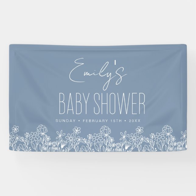 Banderoles Baby shower Boho Dusty Blue Fleur sauvage (Horizontal)