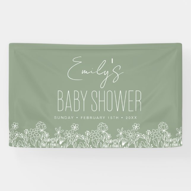 Banderoles Baby shower Boho Fleur sauvage Sage Green (Horizontal)