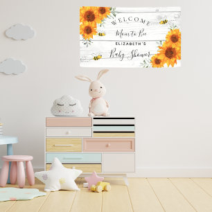 Banderoles Baby shower bois rustique tournesol de bois maman 