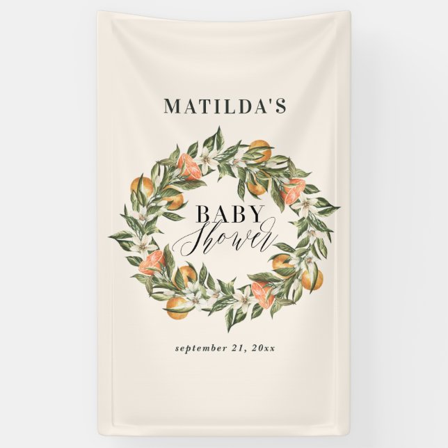 Banderoles Baby shower botanique d'agrumes d'orange rustique (Vertical)