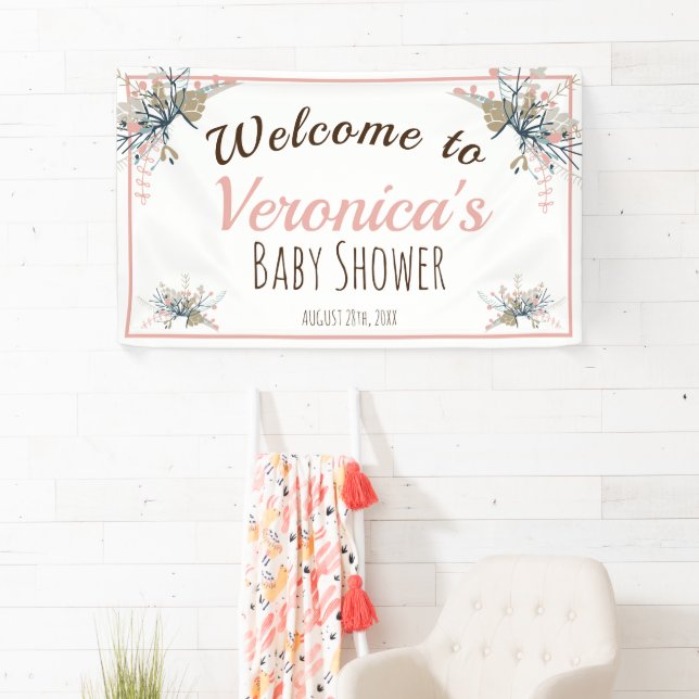 Banderoles Baby shower botanique Peach Pastel Accueil (En situation)