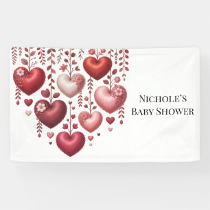 Banderoles Baby Shower Cœur Floral Rouge Douillet