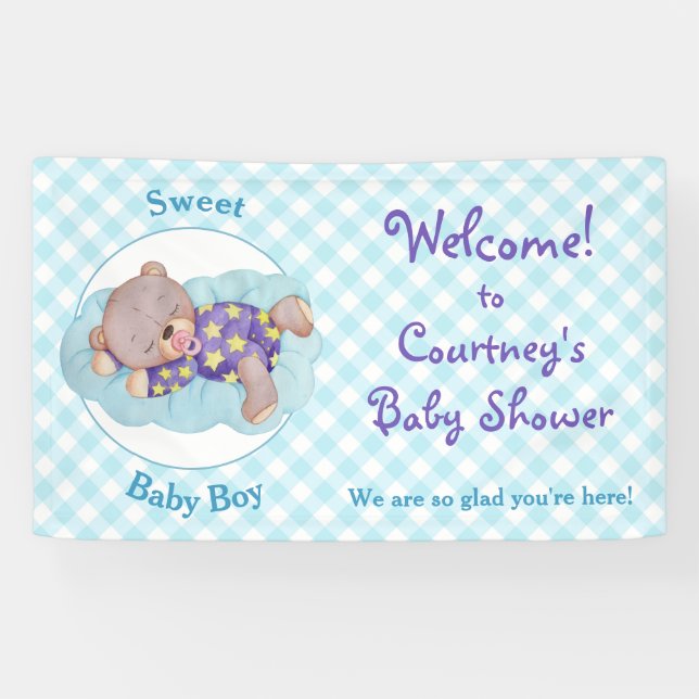 Banderoles Baby shower couché du garçon ours en peluche (Horizontal)