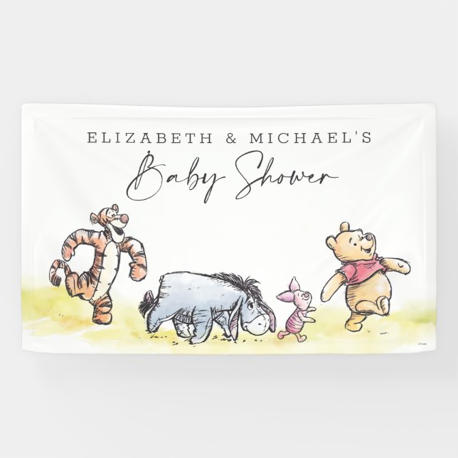Banderoles Baby shower d'accueil en aquarelle Pooh & Pals (Horizontal)