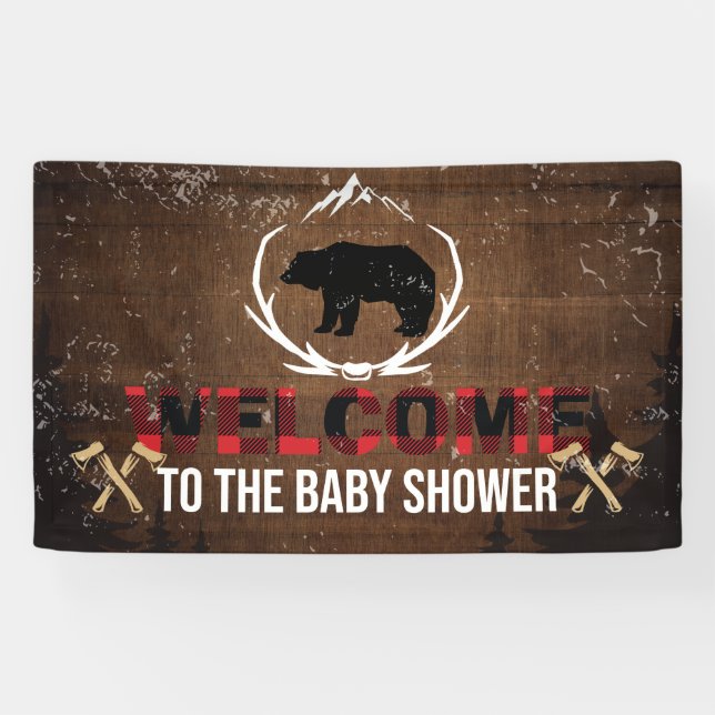 Banderoles Baby shower d'accueil Lumberjack Plaque en bois (Horizontal)
