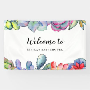 Banderoles Baby shower d'aquarelle de cactus succulent bienve