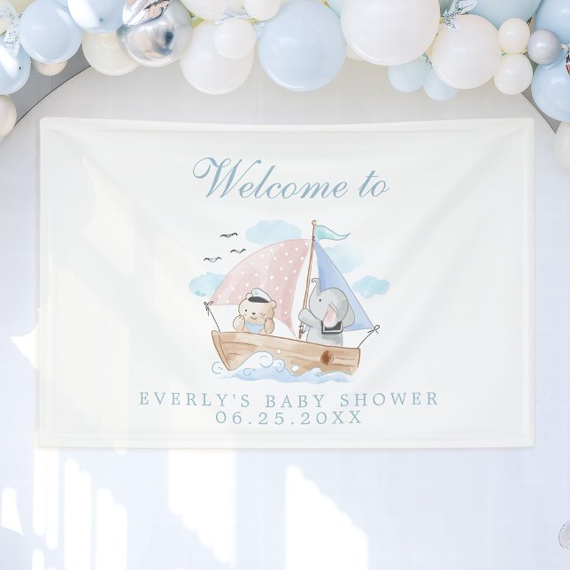Banderoles Baby shower d'aquarelle de l'Ours Nautique (Créateur téléchargé)