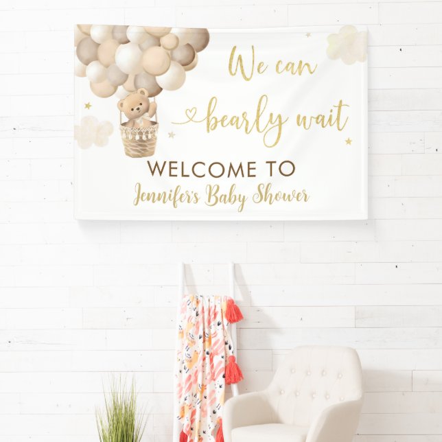 Banderoles Baby shower de ballon à air chaud Gold Teddy Bear (Insitu)