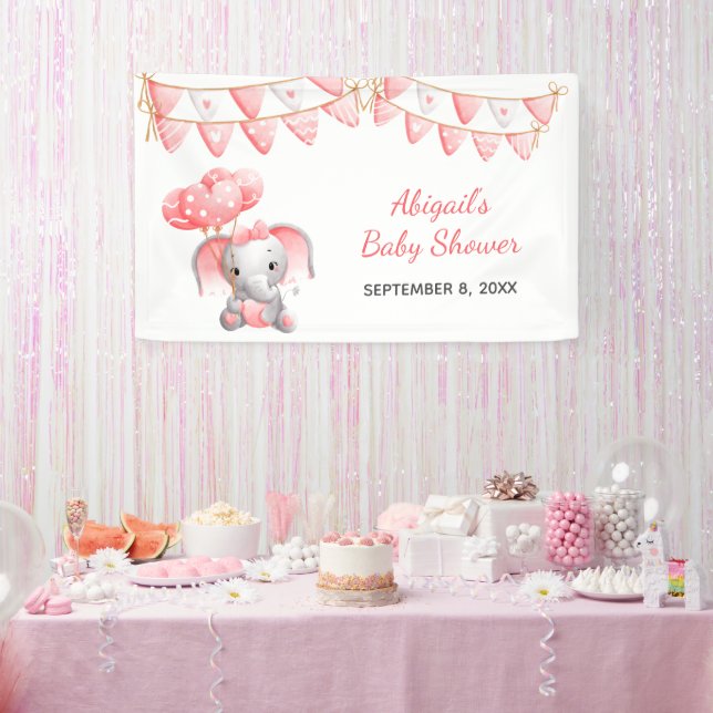Banderoles Baby shower de ballons d'éléphants roses personnal (Fête)