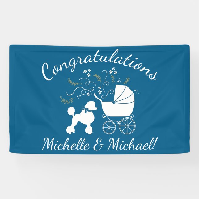 Banderoles Baby shower de caniche français Chien Chien Chien  (Horizontal)