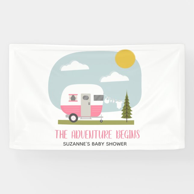 Banderoles Baby shower de championne Adventure Pink Retro (Horizontal)