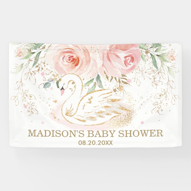 Banderoles Baby shower de cygne rose Floral Anniversaire (Horizontal)