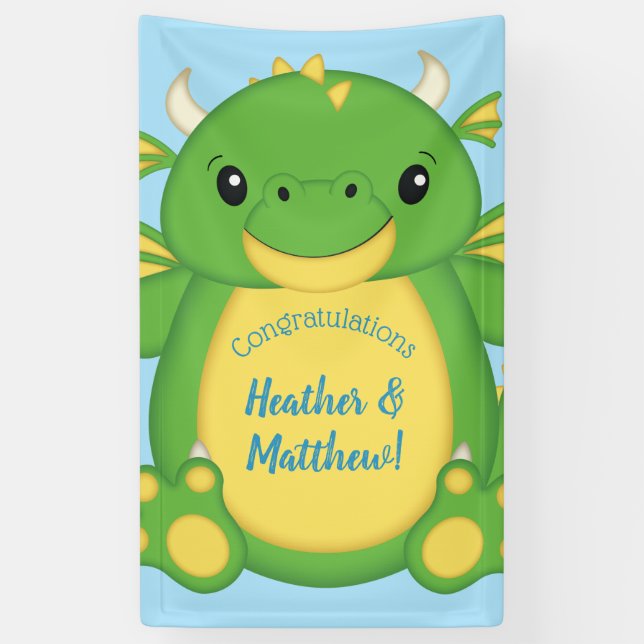 Banderoles Baby shower de dragon bleu (Vertical)
