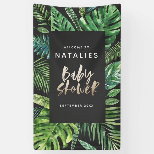 Banderoles Baby shower de feuille de palme tropicale et de sc (Vertical)