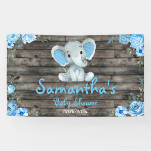 Banderoles Baby shower de fond d'éléphant de garçon bleu rust
