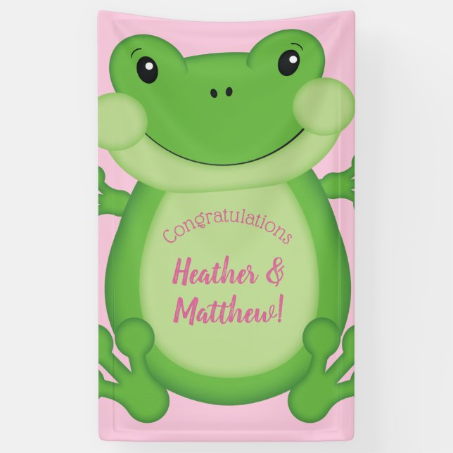 Banderoles Baby shower de grenouille rose (Vertical)