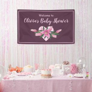 Banderoles Baby shower de Lys en floraison violette profonde 