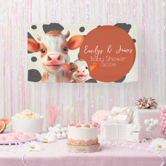 Banderoles Baby shower de Motif d'impression de vache aquarel (Fête)