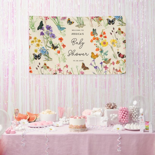 Banderoles Baby shower de papillons Fleur sauvage aquarelle (Fête)