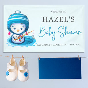 Banderoles Baby shower de pêche Icy Blue Winter Penguin