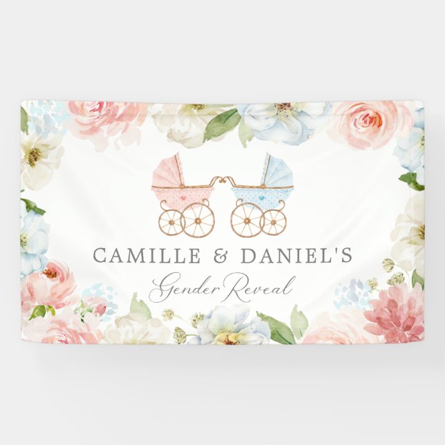 Banderoles Baby shower de révélation de genre bleu et rose fl (Horizontal)