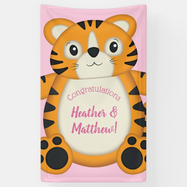 Banderoles Baby shower de tigre rose (Vertical)