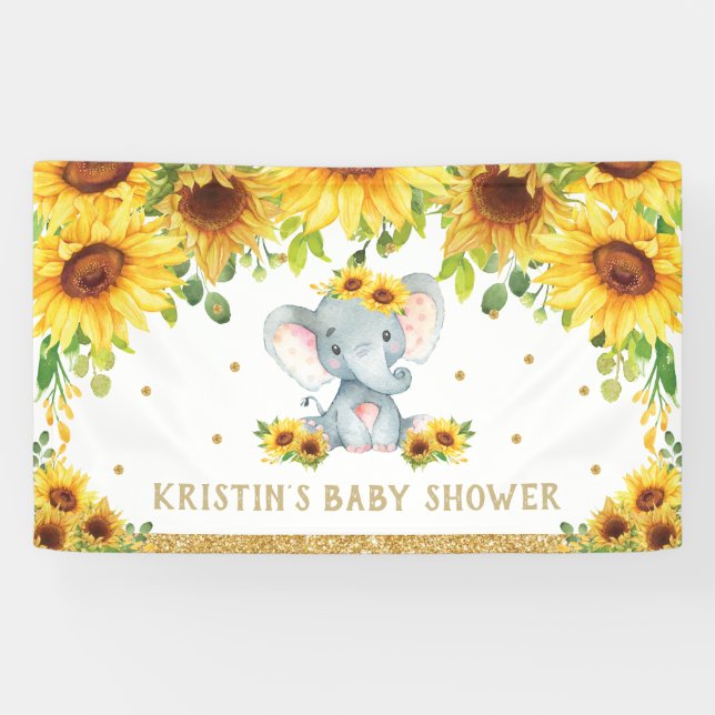 Banderoles Baby shower de tournesol éléphant Anniversaire (Horizontal)