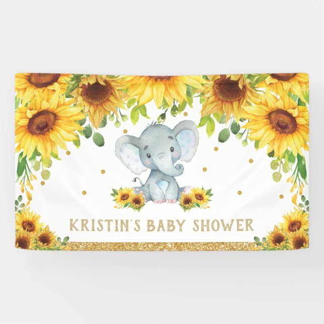 Banderoles Baby shower de tournesol Eléphant mignon Fond  (Horizontal)