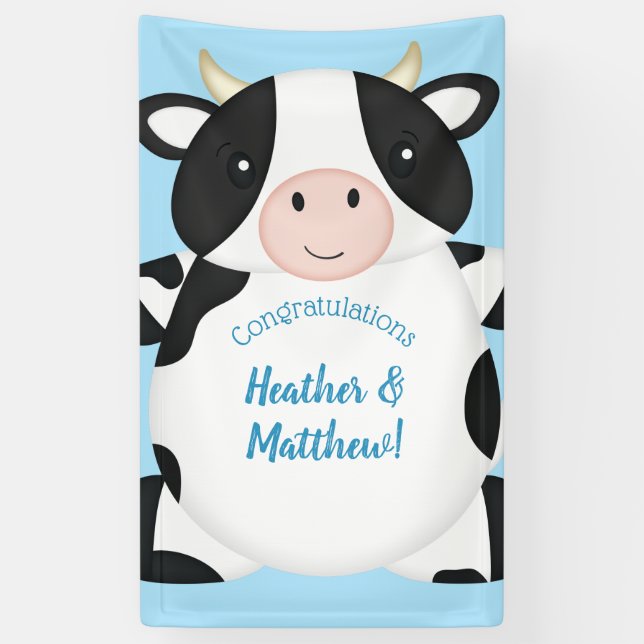 Banderoles Baby shower de vache bleu (Vertical)
