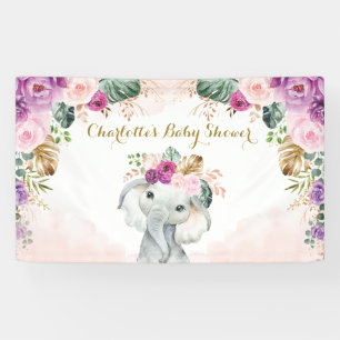 Banderoles Baby shower de verdure florale d'éléphants tropi
