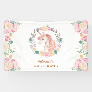 Banderoles Baby shower de verdure rose Unicorne sur fond